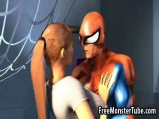 3d loira babe recebe seu bichano lambido por spiderman